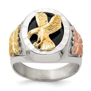 Black Hills Sterling Silver 12K Gold Accents Antiqued Eagle Ring, Size 9